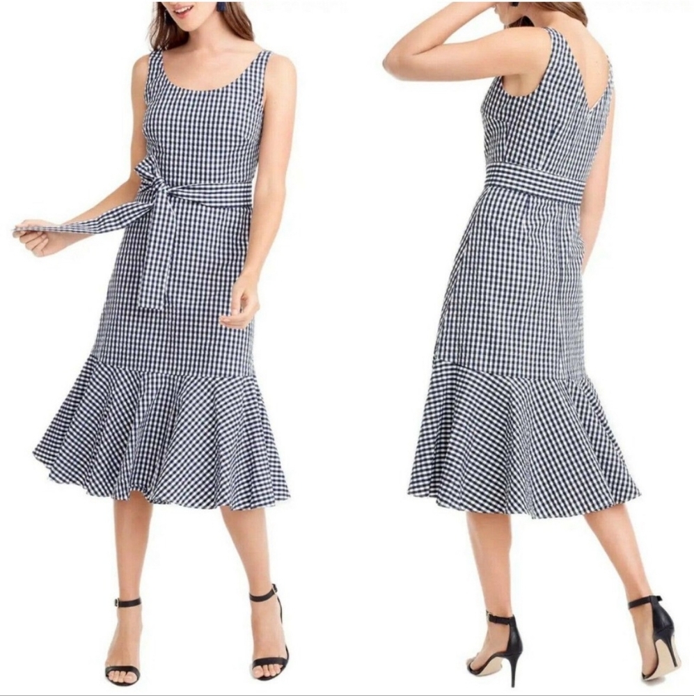 J Crew Gingham Ruffle Hem Sleeveless Dress